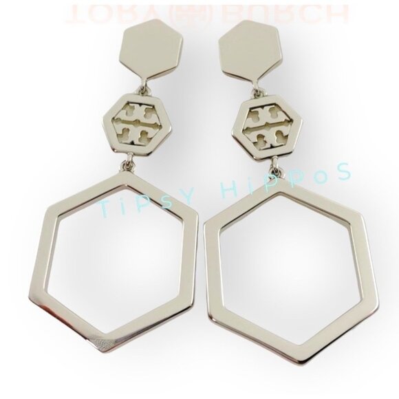 Tory Burch Hexagon Silver-Tone Earrings - Picture 1 of 4